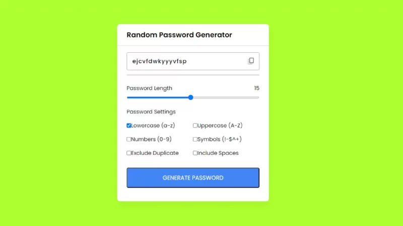 Create random password in html css and JavaScript